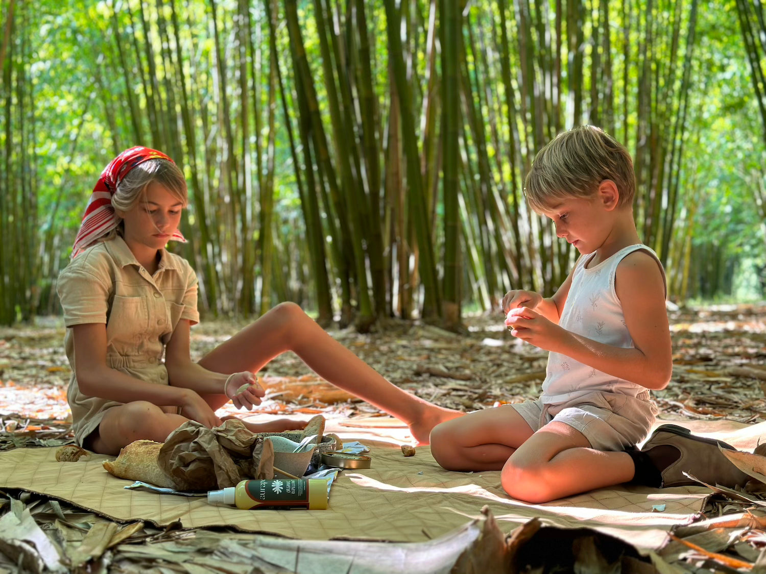 Kids playing in forest